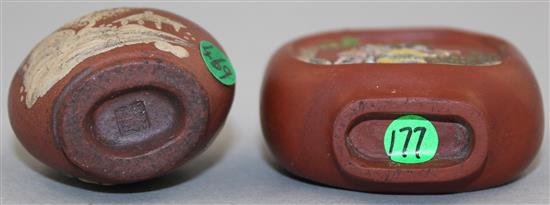 Two Chinese Yixing pottery snuff bottles, 1800-1900, Richards no.s 469 and 177